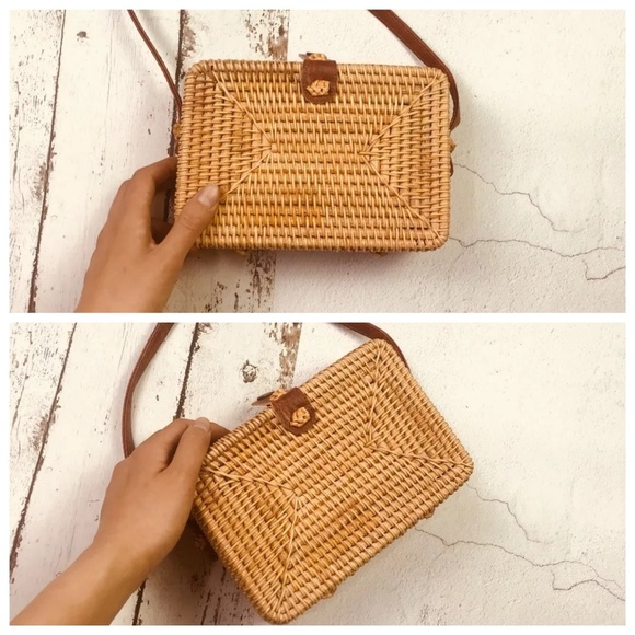NEW HANDMADE Rattan Straw Shoulder Crossbody Purse - Picture 5 of 7